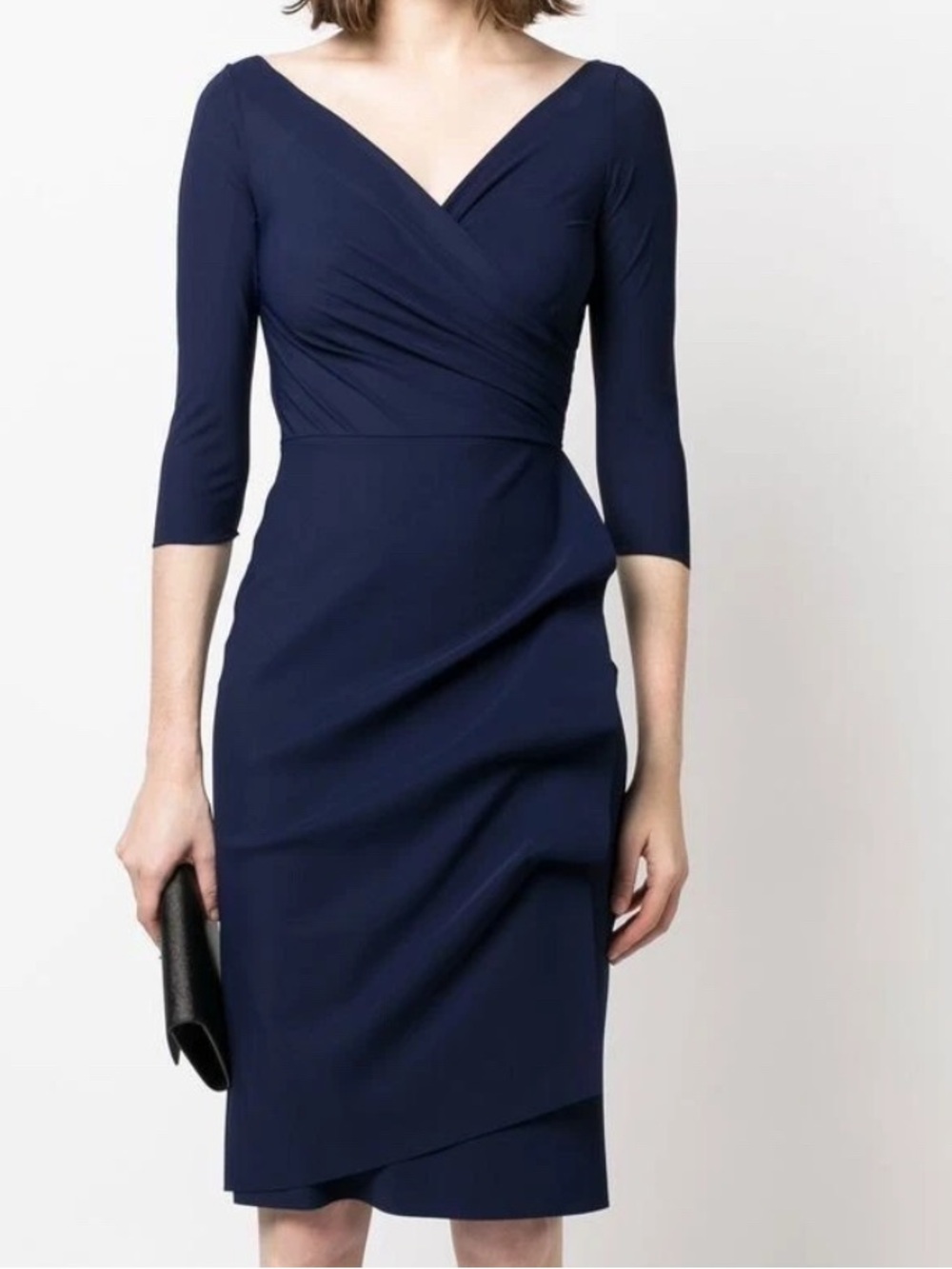 Chiara Boni La Petite Robe Florien 3/4-Sleeve Jersey Faux-Wrap Dress FLAW!